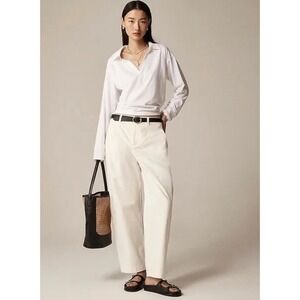 NWT!! J. CREW Vintage Jersey Johnny Collar Shirt Solid White Knit Pullover Large